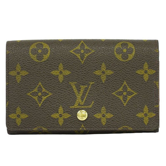Authentic Louis Vuitton LV Porte Monet Vier Trésor Monogram Fold Wallet Brown