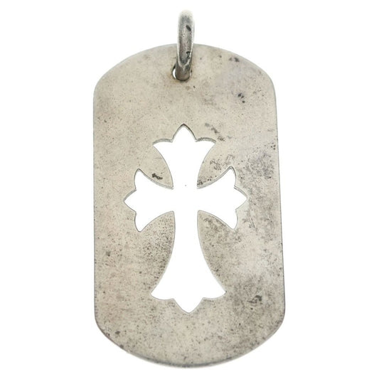 Chrome Hearts D Tag Lrg CO Crs Cutout Cross Dog Tag Large Pendant Top Silver