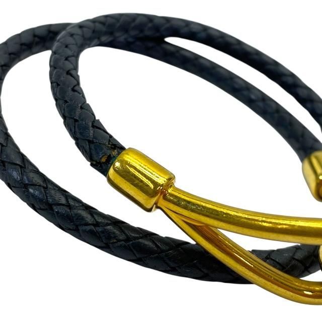 Hermes Bracelet Choker Necklace Jumbo Leather Metal Black Gold
