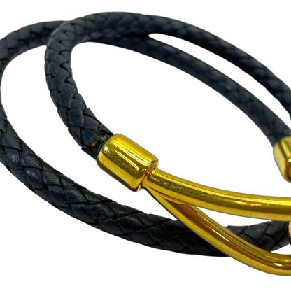 Hermes Bracelet Choker Necklace Jumbo Leather Metal Black Gold