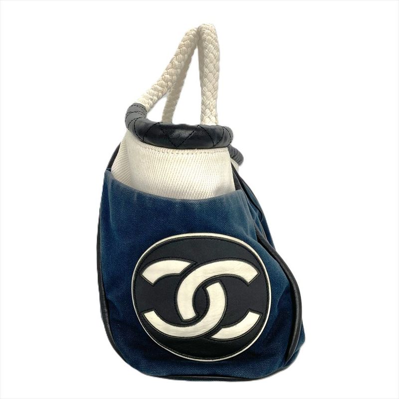 Chanel NO5 Coco Mark Choco Bar Handbag Canvas A28010 Navy Rope Handle Ladies