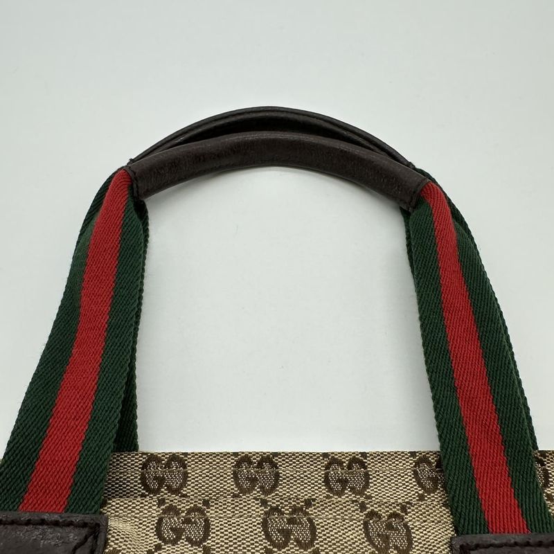 Gucci 131128 GG Canvas Sherry Line Handbag Leather Ladies Men Vintage Fashion