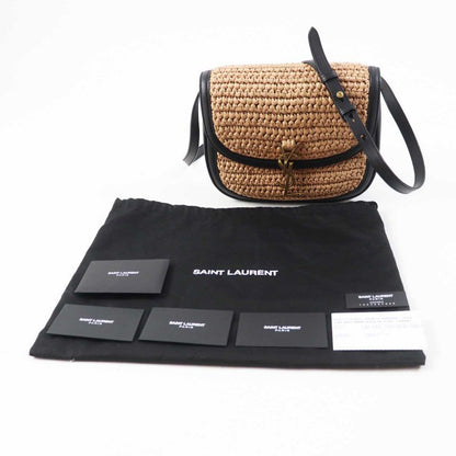 Saint Laurent Paris 634818 Kaia Raffia Leather Shoulder Bag Natural Black Gold