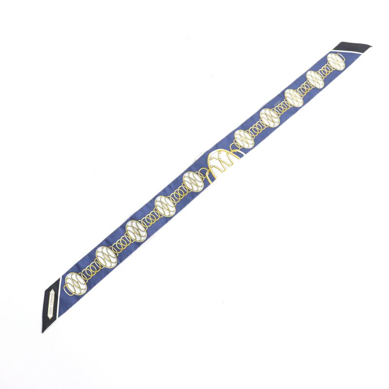 Hermes Twilly Lift Profile Lift Profile 100% Silk Marine/noir/gold Scarf With