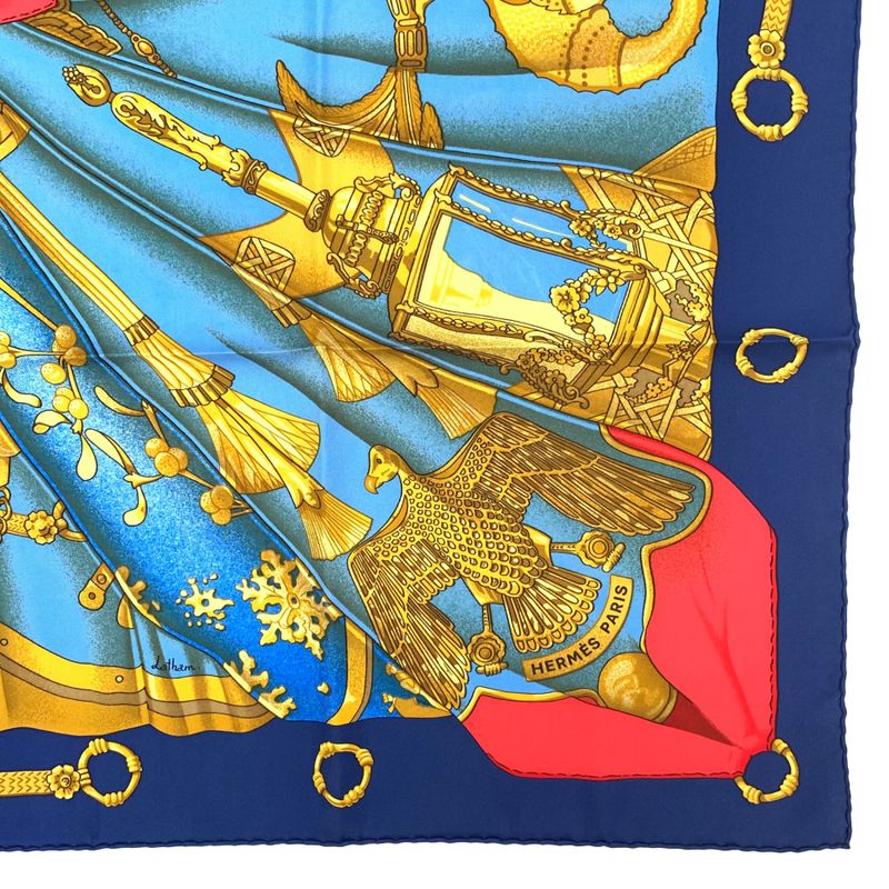 Hermes Carre 90 Soleil De Soie Silk Sun Scarf Silk Light Blue X Navy X Red