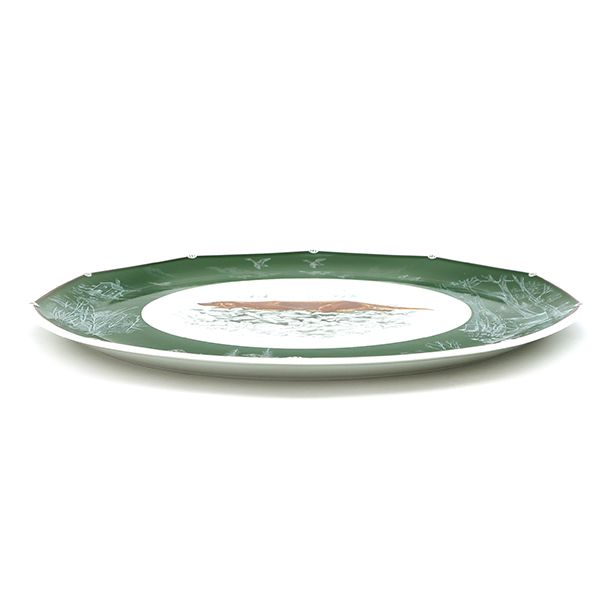 Hermes Tableware Chasse Green Dog Plate Porcelain White and Green Green Golden