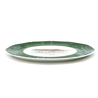 Hermes Tableware Chasse Green Dog Plate Porcelain White and Green Green Golden