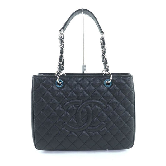 Chanel Quilted Caviar Leather Grand Shopping Tote GST Bag Black With Silver