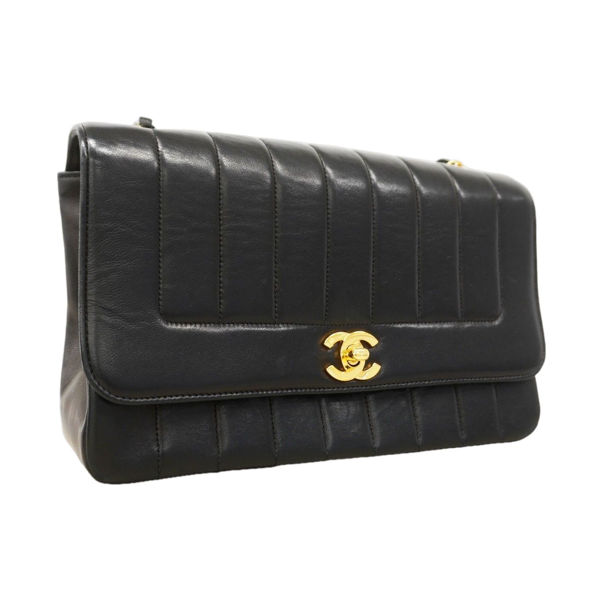 Chanel Shoulder Bag Mademoiselle Lambskin Black Gold — view 2