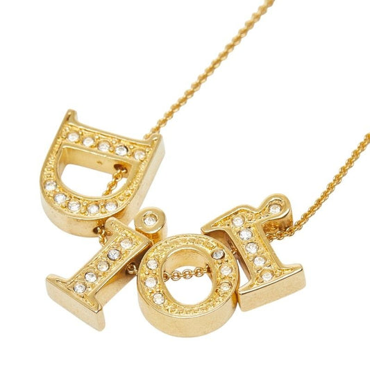 Dior Logo Rhinestone Gold Plated Necklace