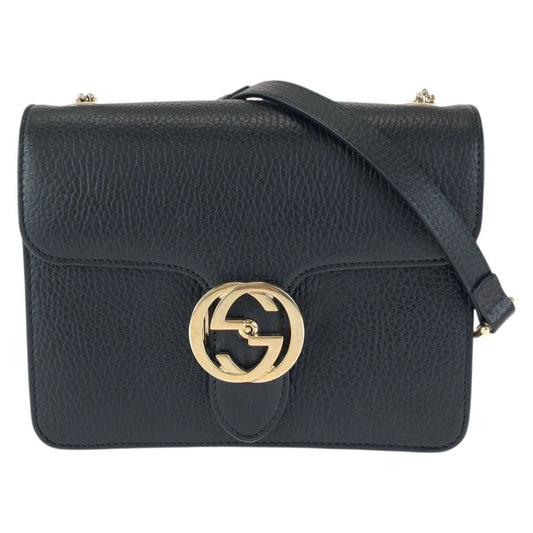 Gucci Interlocking Black Gold Leather Chain Shoulder Bag