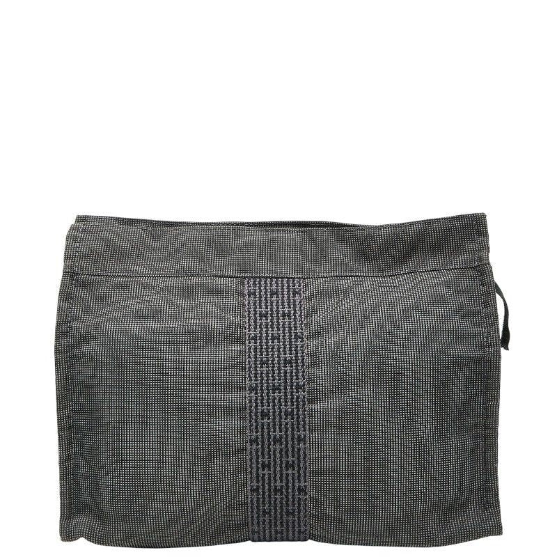 Hermes Her Line Clutch Bag Second Grey Black Canvas