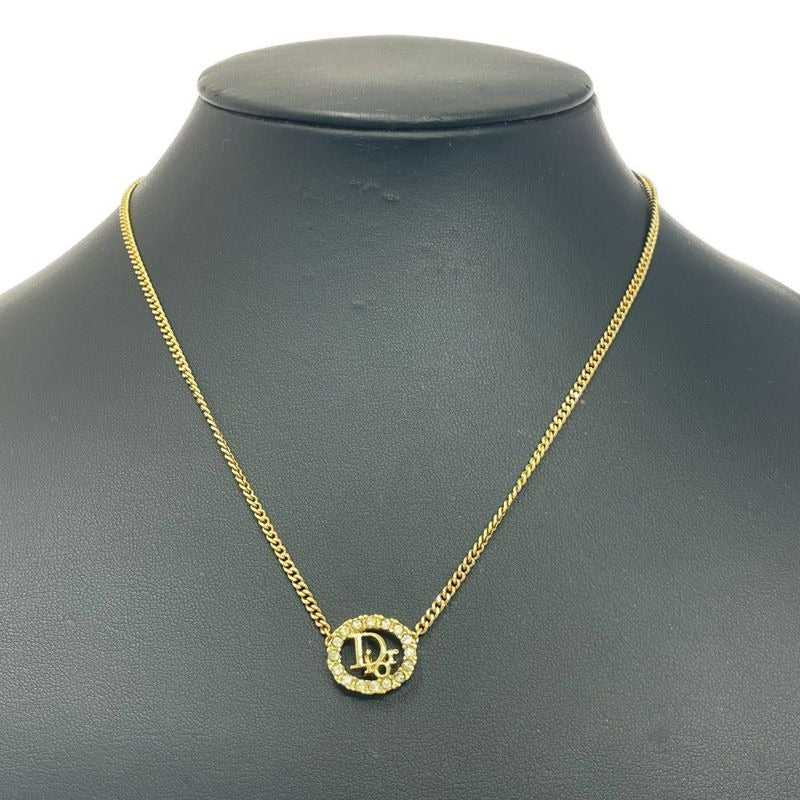 Christian Dior GP Rhinestone Logo Necklace Gold