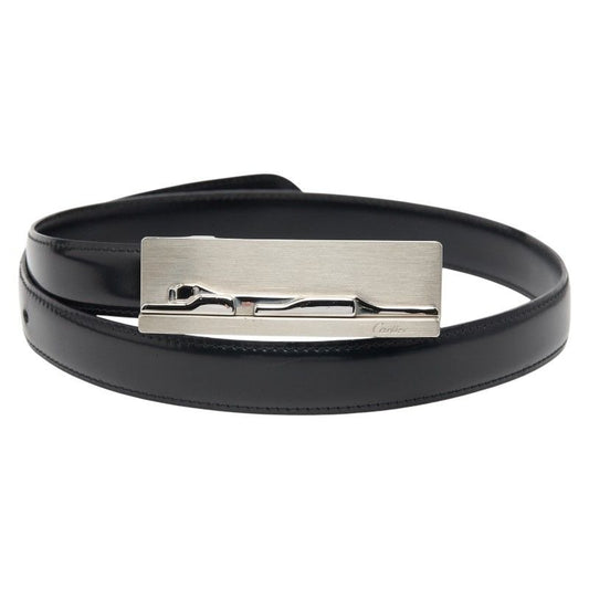 Cartier Panthere Black Silver Leather Metal Belt