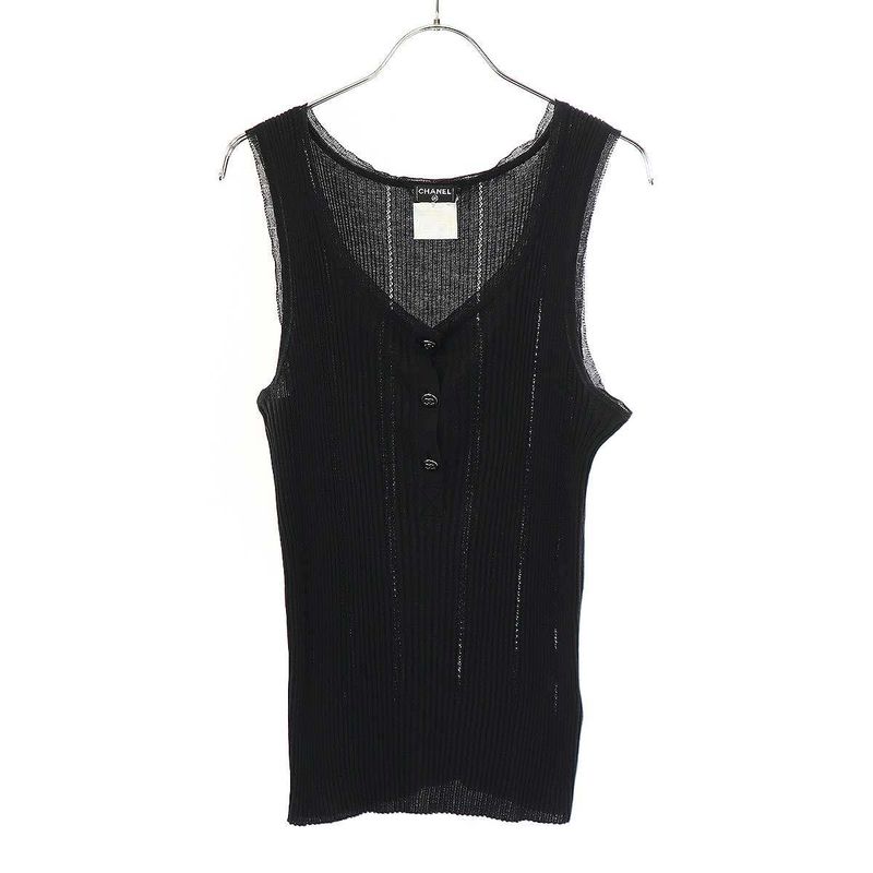 Chanel Coco Mark Button Ribbed Tank Top P32726k00786 Black 42