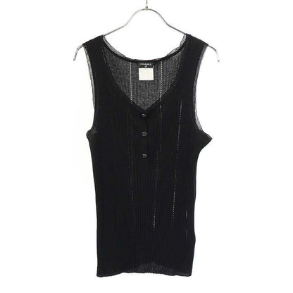 Chanel Coco Mark Button Ribbed Tank Top P32726k00786 Black 42