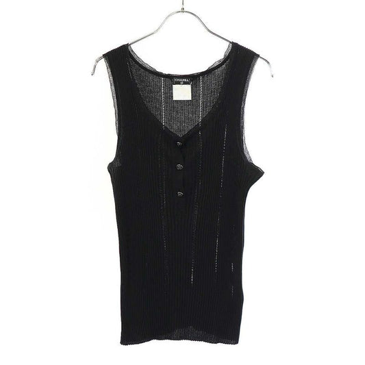 Chanel Coco Mark Button Ribbed Tank Top P32726k00786 Black 42