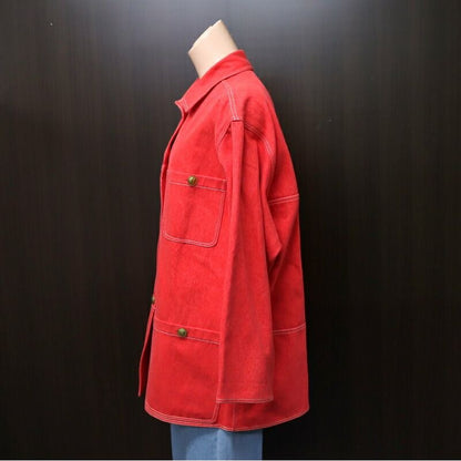 Chanel Denim Jacket Vintage Cotton Red Gold 38 — view 3