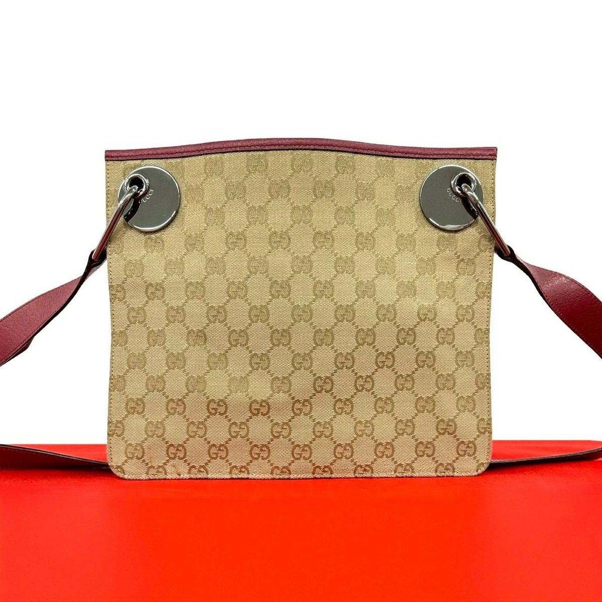 Gucci GG Monogram Canvas Leather Shoulder Bag Pochette Crossbody Beige