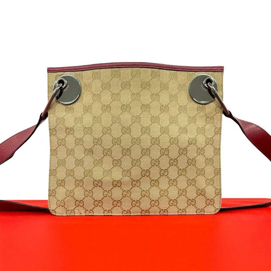 Gucci GG Monogram Canvas Leather Shoulder Bag Pochette Crossbody Beige