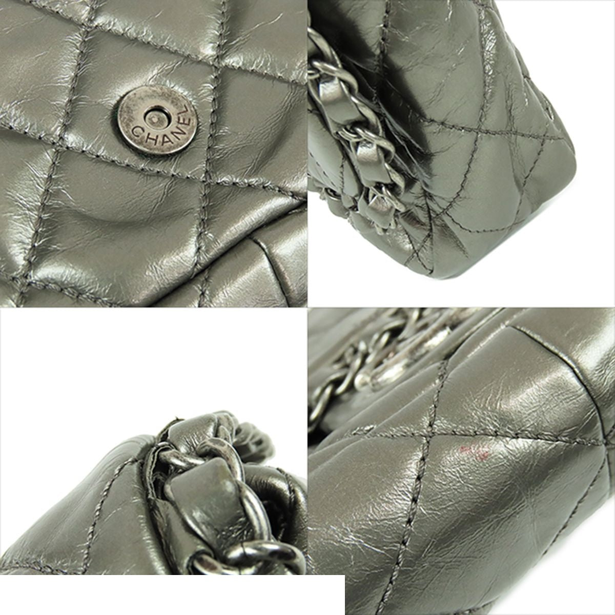 Chanel Line Chain Shoulder Bag Silver Leather — view 7