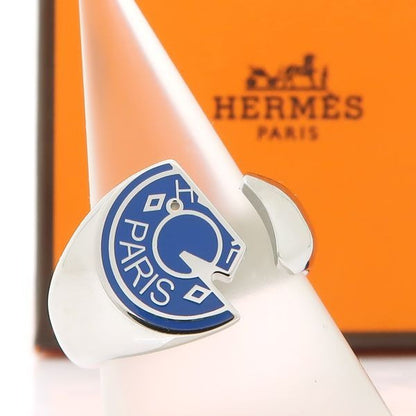 Hermes Carrousel Ring T58 Bleu De France Blue Clous Sel Horse Profile