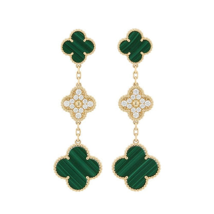 Van Cleef & Arpels Earrings Magic Alhambra 3 Motif Malachite Diamond Def