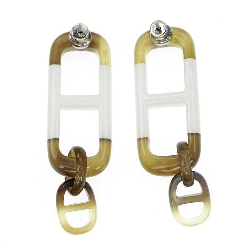 Hermes Earrings Amar Buffalo Horn White Brown Silver-hardware Accessorie