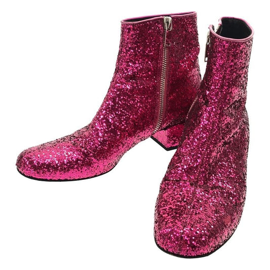 Saint Laurent Paris Side Zip Glitter Lame Short Boots Pink 36