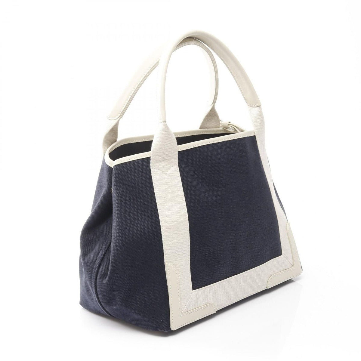 Balenciaga Tote Navy Cabas S White Canvas Leather Caba — view 2