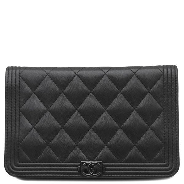Chanel Chain Wallet Boy Caviar Leather Black Hardware