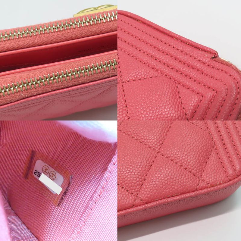 Chanel Boy Chanel Chain Clutch A84069 Wallet Bag Caviar Skin Pink