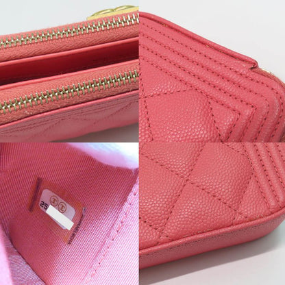 Chanel Boy Chanel Chain Clutch A84069 Wallet Bag Caviar Skin Pink