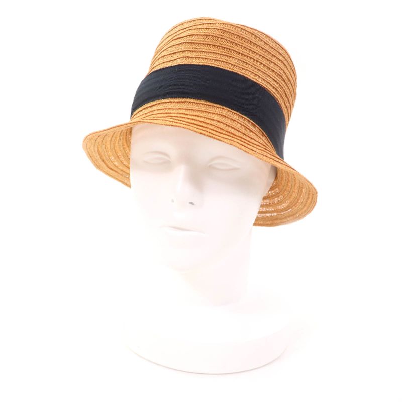 Hermes 100% Hemp Caramel H Embroidered Straw Hat 58 Hat With Box Made In France
