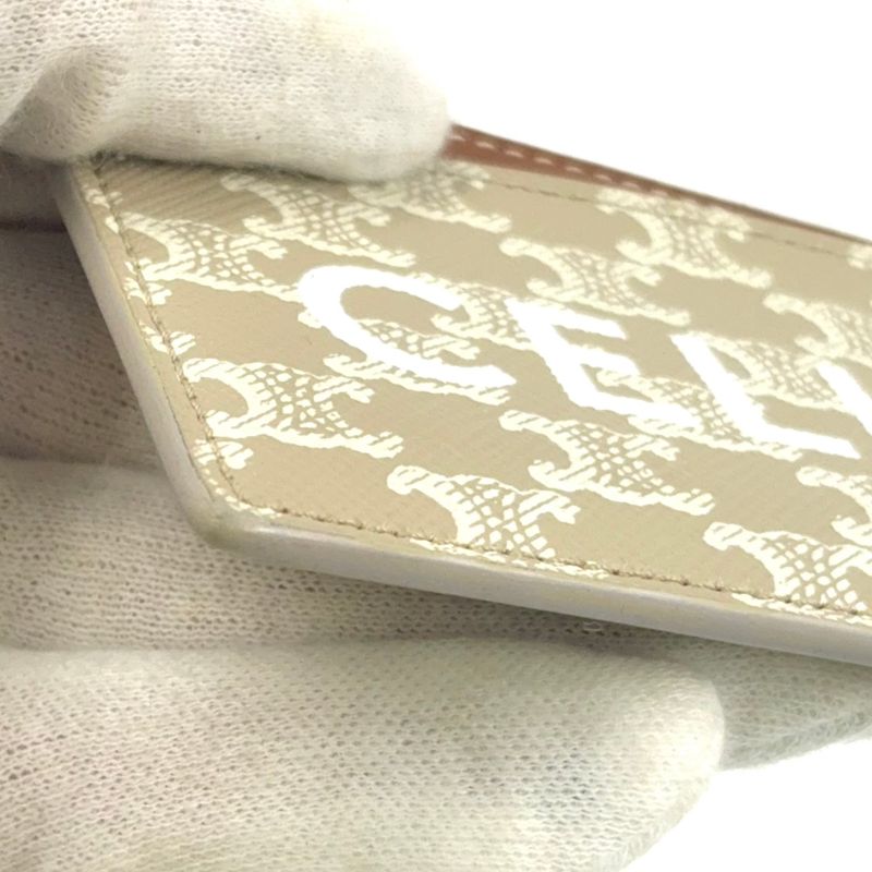 Celine Triomphe Logo Passcase Leather Brown Beige And White Card Case