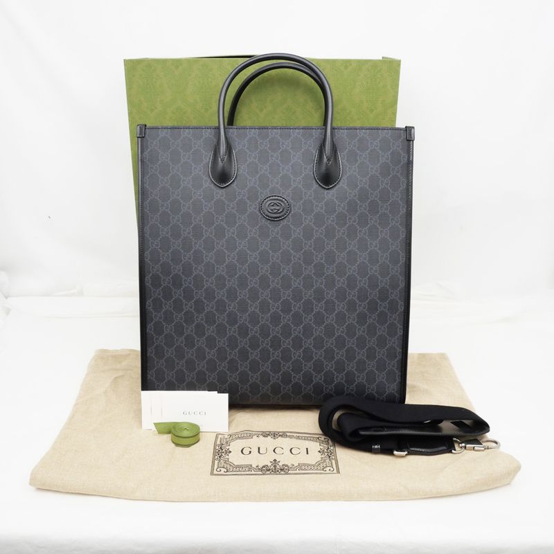 Gucci Tote Bag Interlocking G 2WAY Hand Black Shoulder - Leather 674155
