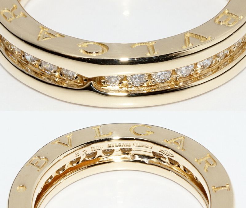 Bulgari Ring 18K Yellow Gold Diamond Bzero1 Ring XS 1 Band Full Diamond An850561