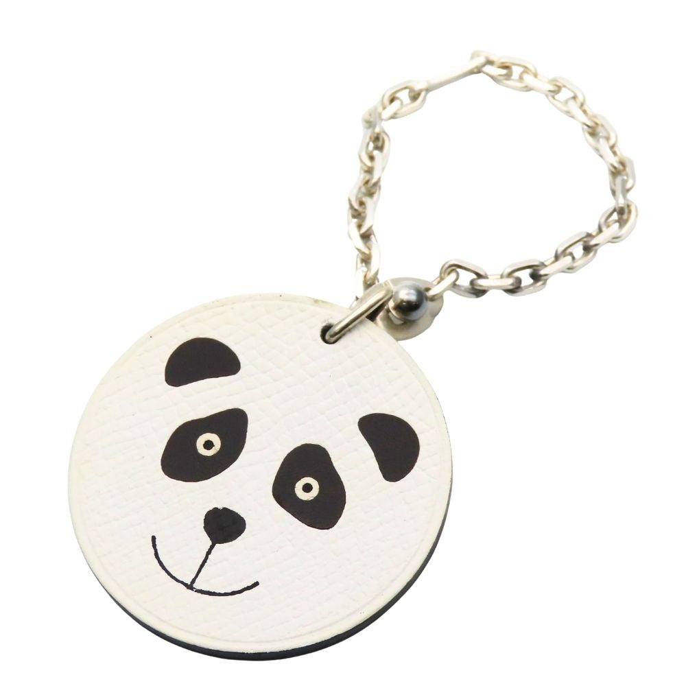 Hermes Bag Charm Panda Animal Leather White Black