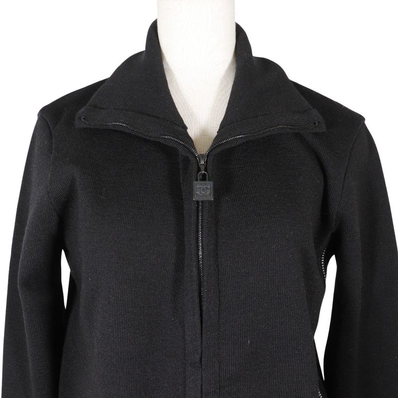 Chanel Sport Line Side Logo 03A P22075v01420 Wool Black Women's Cardigan