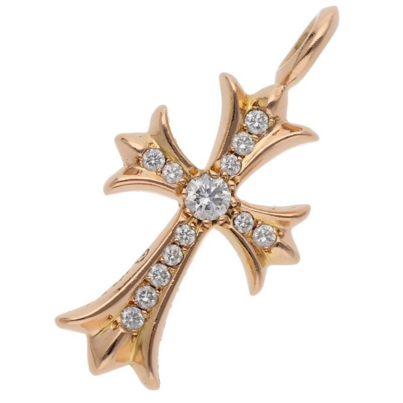 Chrome Hearts 22k Tny Crsf P Dmnd Tiny Fat Cross Pave Diamond Pendant Gold