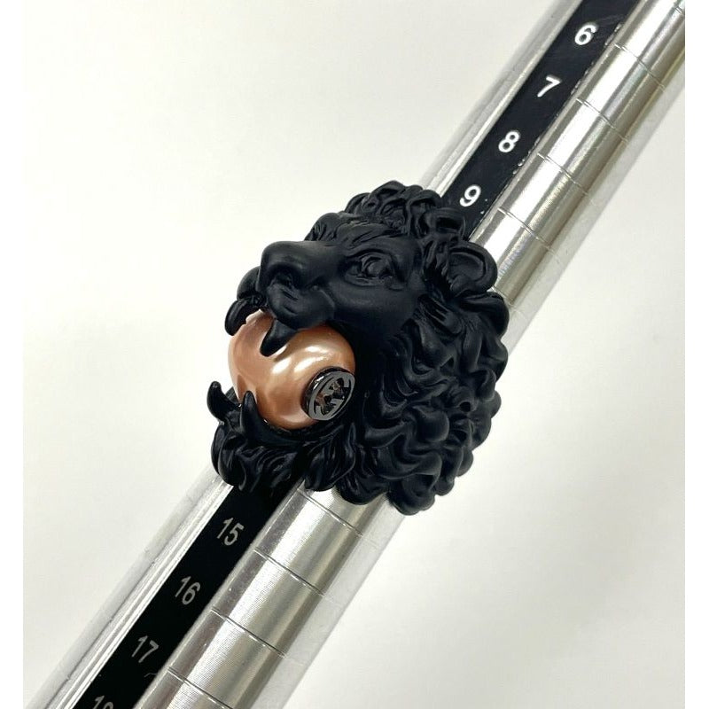 Gucci Michele Period Lion Head Interlocking G Logo Ring No 13 Metal Black — view 13