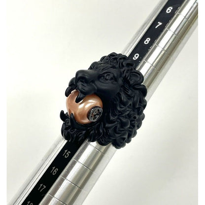 Gucci Michele Period Lion Head Interlocking G Logo Ring No 13 Metal Black — view 13