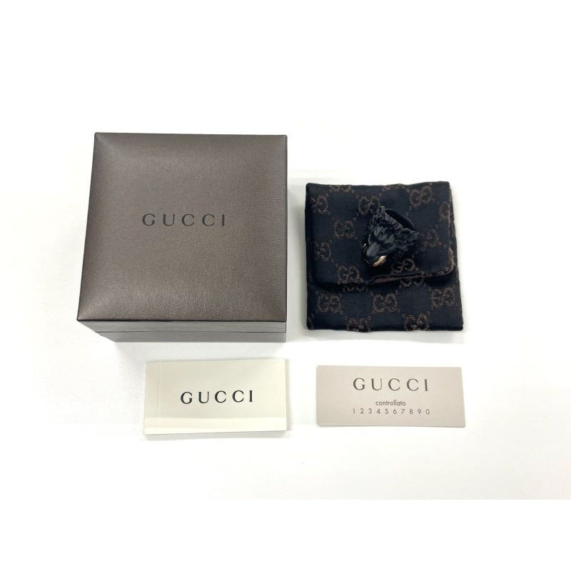 Gucci Michele Period Lion Head Interlocking G Logo Ring No 13 Metal Black — view 14