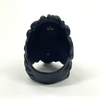 Gucci Michele Period Lion Head Interlocking G Logo Ring No 13 Metal Black — view 4