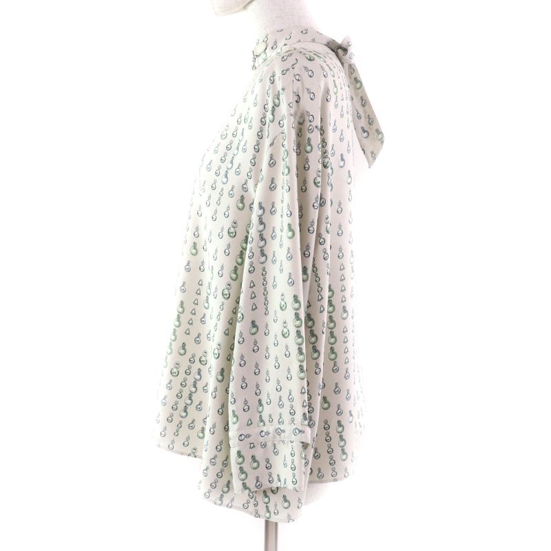 Hermes 22AW 2h0619dn 100% Silk Back Ribbon Total Pattern Long Sleeves Cut And