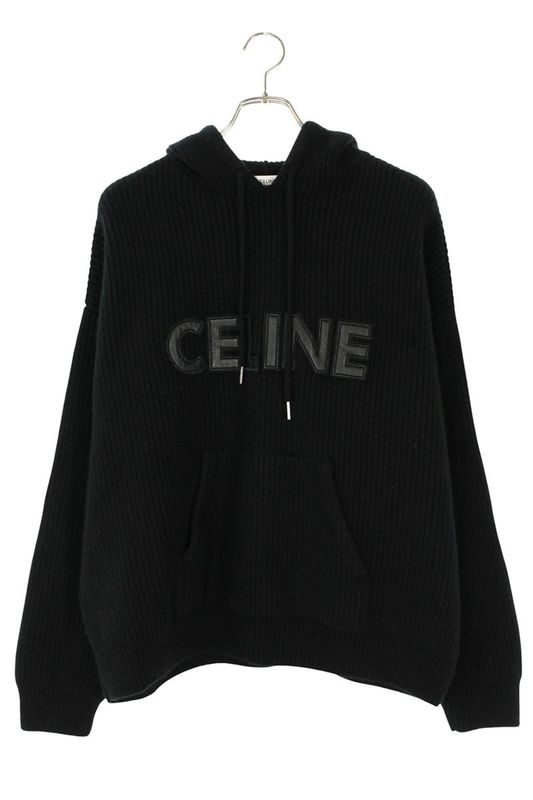 Celine Ry01k0zpy Leather Logo Patch Pullover Knit Hoodie Men's M
