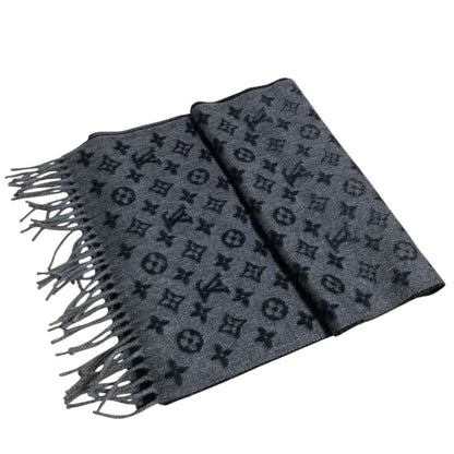 Louis Vuitton Echarpe Monogram Gradient Fringe Scarf Black Gray