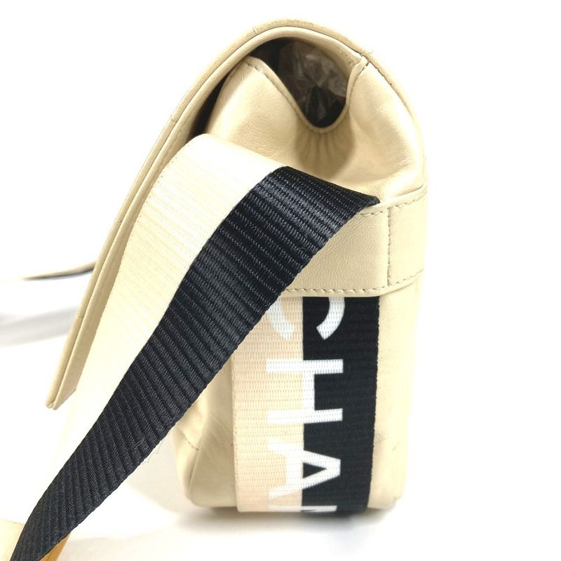 Chanel Shoulder Bag CC Coco Mark Choco Bar Bicolor Leather White