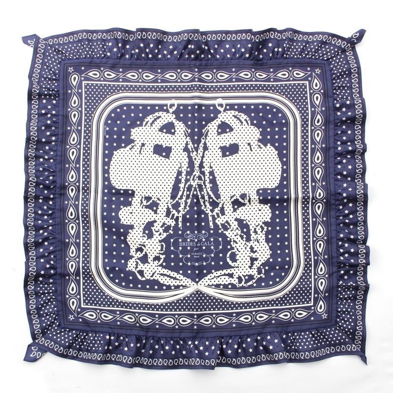 Hermes Carre 65 Brides De GALA Ceremonial Horse Maitre D'oeil Ruffled Scarf Navy
