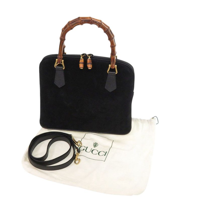 Gucci Bamboo Suede Black 2-way Handbag Black 1639 Gucci